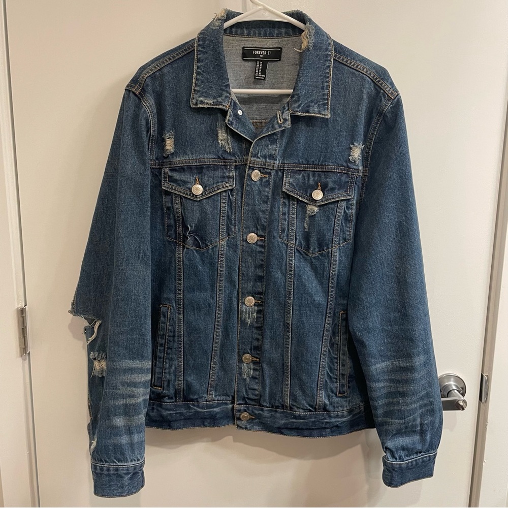 Forever 21 Distressed Blue Denim Jacket